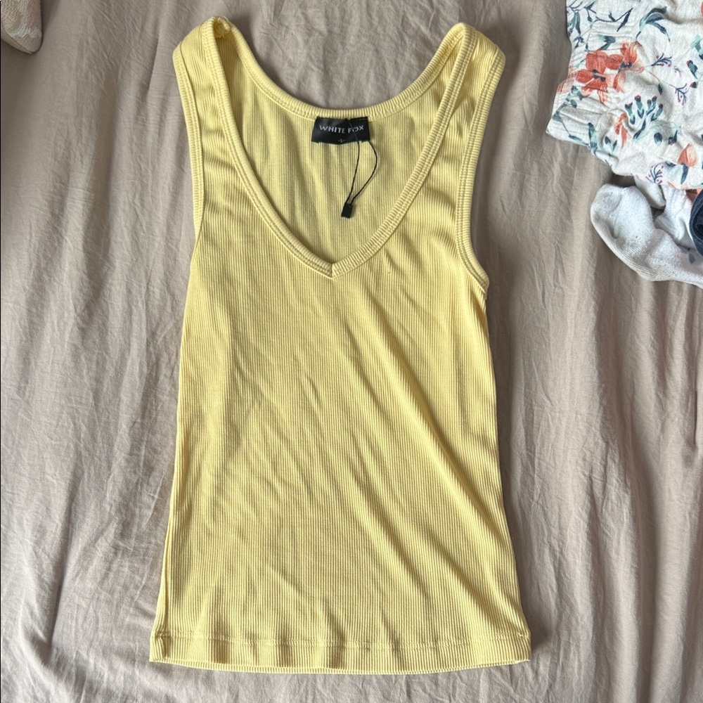 White Fox Boutique Yellow Ribbed Tank Top